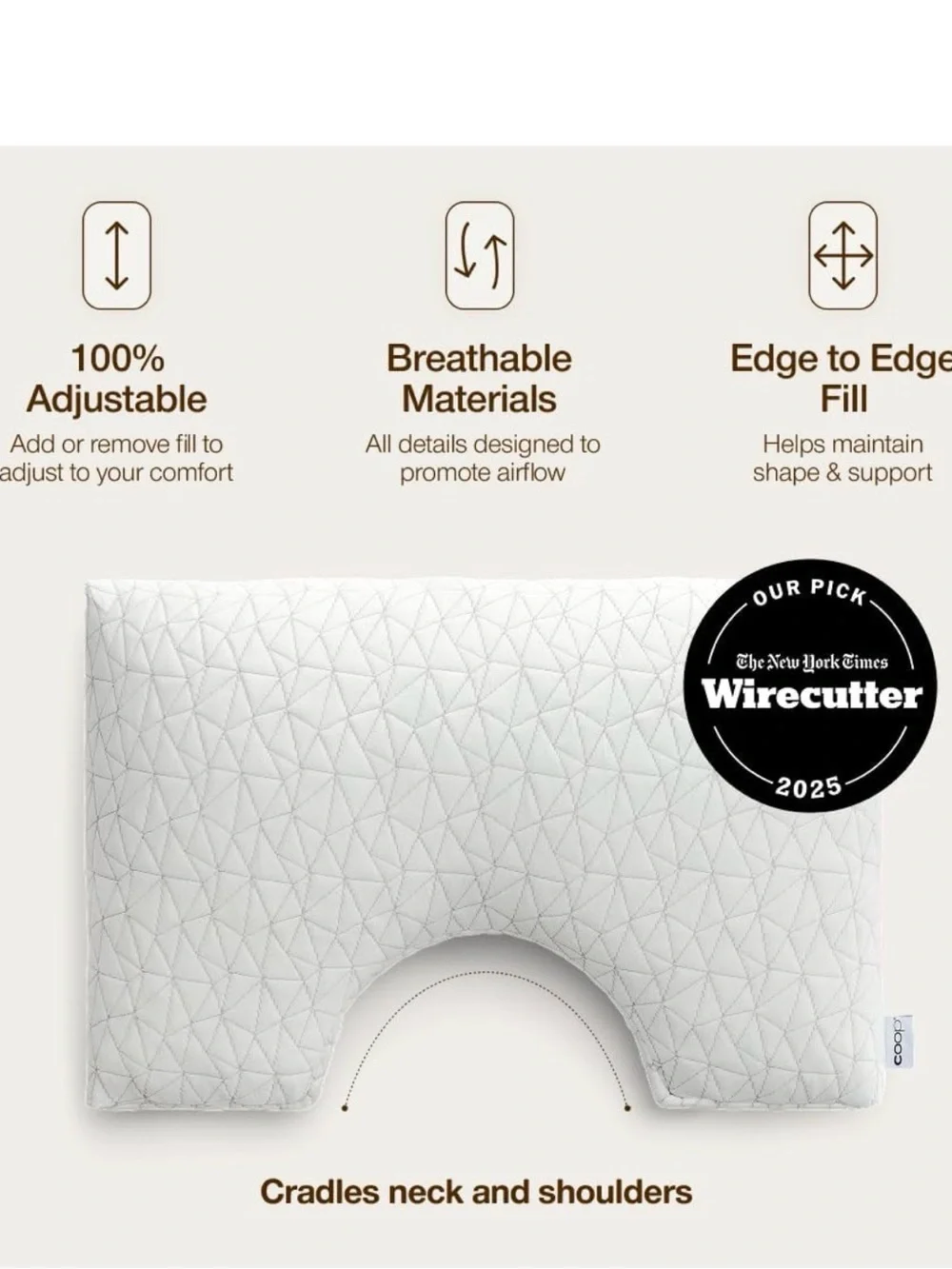 Coop Sleep Goods The Original Cut-Out Pillow Queen Size Memory Foam Adjustable